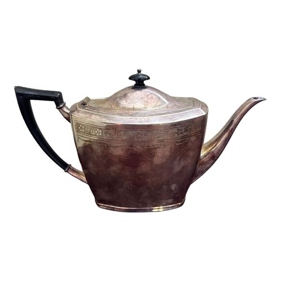 PAUL REVERE TEAPOT ART DECO STYLE FLOWERS LEAVES HOME OFFICE TEA POT SILVERPLATE - Picture 2 of 7